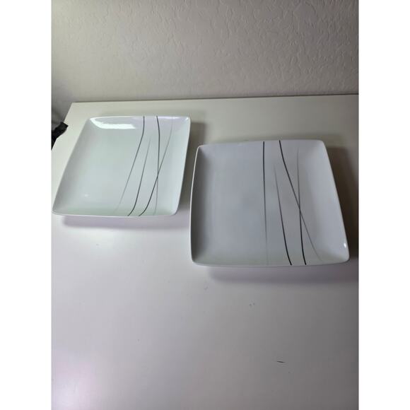 Set of 2 OVER AND BACK Central Park Black Gray Stripes Square 11" Dinner Plates - Picture 2 of 6